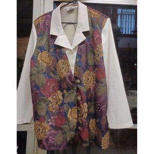 Vintage Womans Blouse/Vest Boho LS SZ 18 White/Dark Floral Inseparables